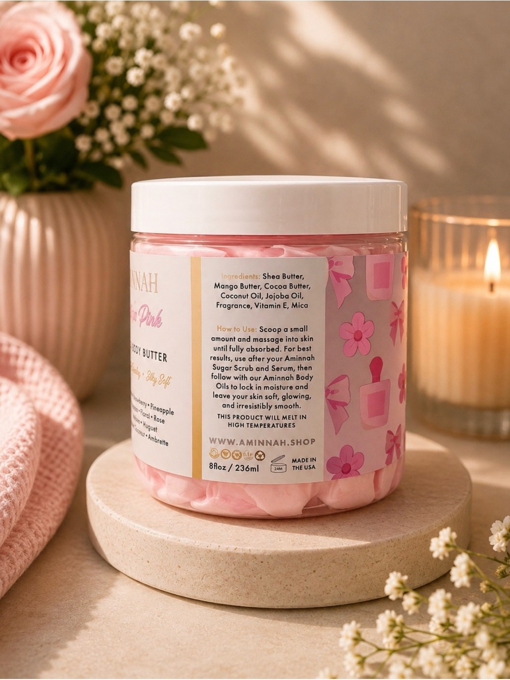 AMINNAH (NWT) Pretty in Pink Whipped Body Butter & Sugar Scrub - Picture 2 of 3